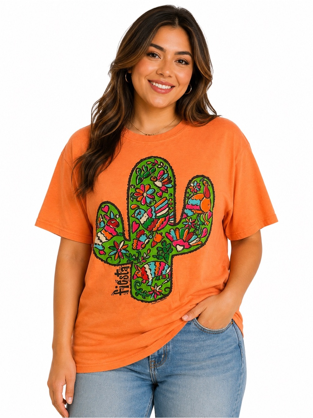 Texas True Threads Fiesta Cactus Graphic T-Shirt – Women’s XL – Orange